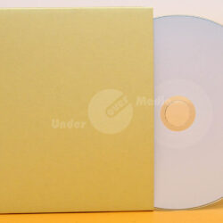 Eine gelbe CD-Hülle mit einem leeren, weißen Datenträger auf der rechten Seite.