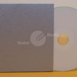 Eine silberne CD-Hülle steht neben einer leeren CD, auf einem sanften gelben Hintergrund.