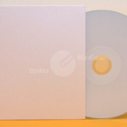 Ein leeres, weißes CD-Cover liegt neben einer transparenten Diskette auf einem sanften Hintergrund.