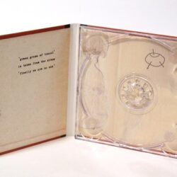 Das Bild zeigt das Innere eines CD-Covers mit einer transparenten CD-Hülle und einer dekorativen Illustration auf der linken Seite.