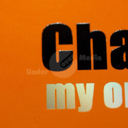 Nahaufnahme einer orangen CD, erstellt im Siebdruck.