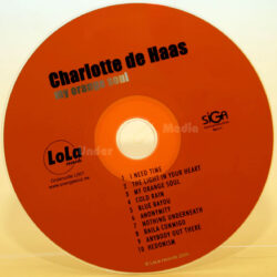 CD cover featuring tracklist, orange design, and label details for Charlotte de Haas's album "My Orange Soul" from 2004.