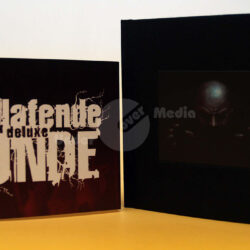 Ein Kartonbanderole neben einem CD-Album-Buch