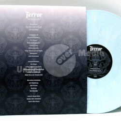 Albumcover und Trackliste einer Vinyl-LP mit einer hellblauen Schallplatte.