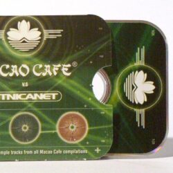 A stylized album cover featuring the title "Macao Café vs. Etnikanet" with a green background and circular design elements representing different music tracks.